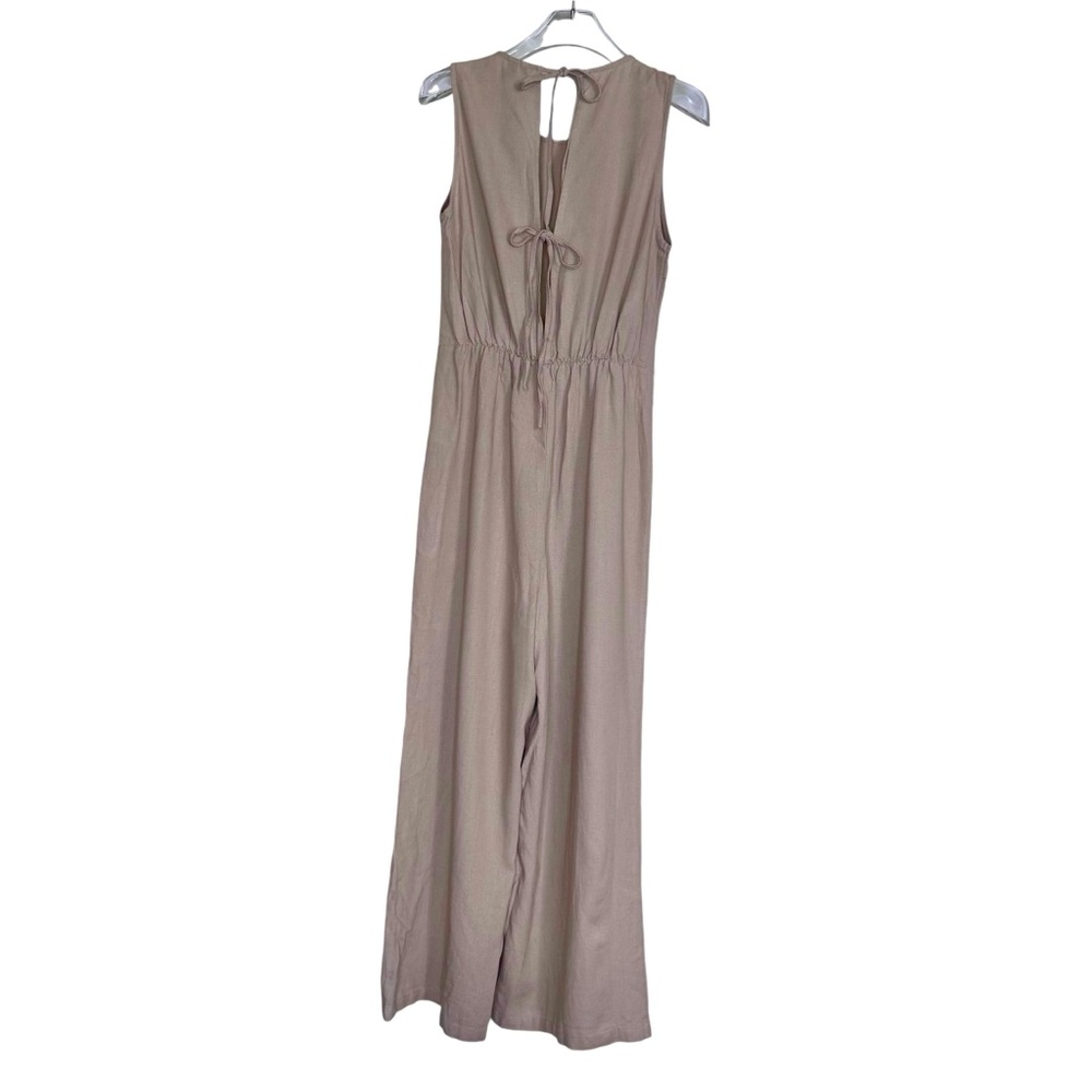 NWT Vero Moda Irish Cream Tan Linen Blend Tie Back Elastic Waist Jumpsuit Small